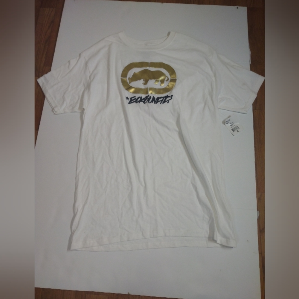 Ecko Unltd Mens Shirt Pure Cotton Short Sleeve Crew Neck White Gold Size M NWT